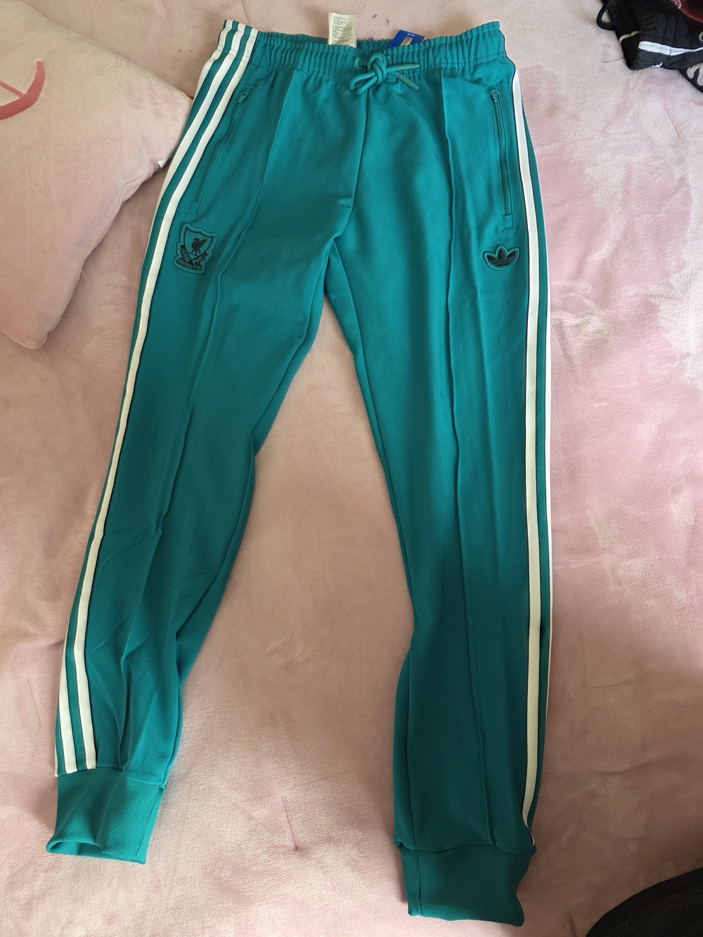 adidas Teal Green Joggers with White Side Stripes